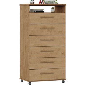 Imagem de Cômoda Veneza 6 Gavetas em MDF com Puxador em MDF Acabamento Fosco Amêndoa para Quarto