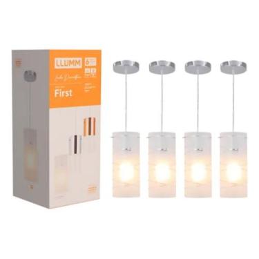 Imagem de Kit 4x Luminária Pendente De Teto First Gelo 1 Luz E27 Llumm Branco Ge