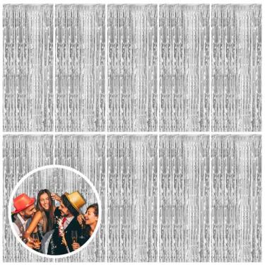 Imagem de Pacote com 10 cortinas de folha de ouropel prateada Backdrop BOMSI 100