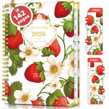 Imagem de Agenda diária e mensal 2024-2025, agenda escolar 2024-2025, julho de 2024 a junho de 2025, agenda de capa dura, organizador de caderno com aba mensal, bolso interno 21 cm x 15 cm, morango
