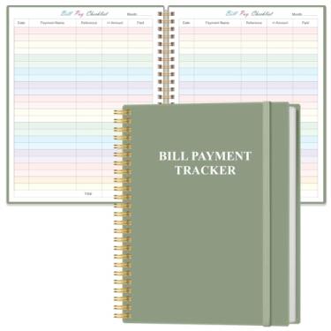 Imagem de Caderno rastreador de notas - Organizador e planejador de contas mensais A4 para orçamento pessoal financeiro, lista de verificação de pagamento de contas mensais, 21,6 cm x 28 cm, verde