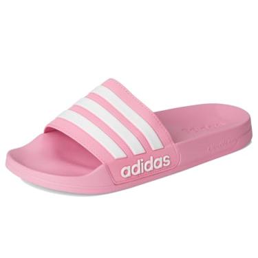 Imagem de adidas Chinelos de chuveiro Adilette unissex para adultos, Rosa Bliss, branco/rosa, 17 Women/16 Men