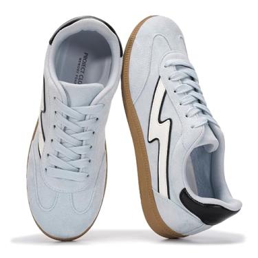 Imagem de Project Cloud Tênis feminino com cadarço feminino moderno com palmilha de espuma viscoelástica, tênis feminino antiderrapante (Irita), Microcamurça azul claro, 35