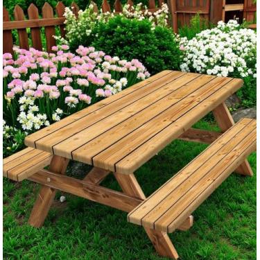 Imagem de Toalha de mesa de piquenique rústica marrom com capas de banco, toalha de mesa de madeira rural rural à prova d'água para pátio, acampamento, decoração de festa interna e externa com bolsa de cordão