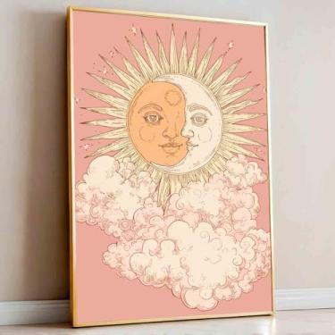 Imagem de Arte de parede lua sol cartão de tarô vintage decoração boho estética arte de parede em tela 40,6 x 61 cm sem moldura