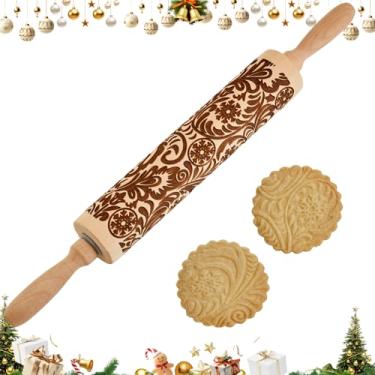Imagem de Gobam Rolo de massa em relevo para biscoitos, rolo de massa de madeira gravado para assar, rolo de biscoito de padrão profundo para Natal, férias, decoração de cozinha DIY e presente - floco de neve
