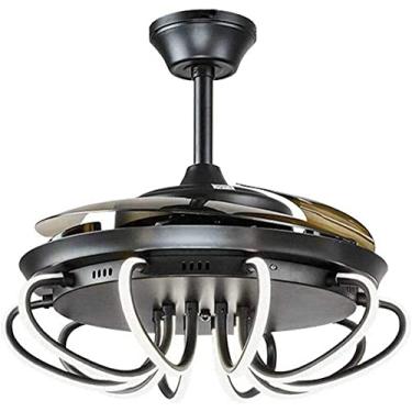 Imagem de Ventilador de teto lustre moderno de 42" - lâmpada de iluminação LED doméstica, lâminas retráteis 3 cores 3 velocidades com controle remoto, motor silencioso preto