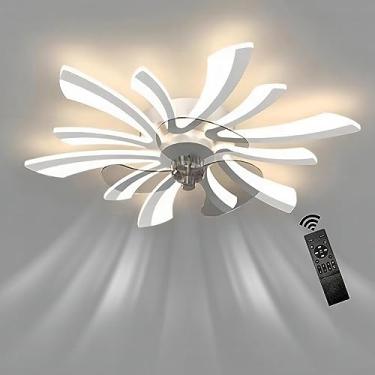 Imagem de Ventilador de teto com iluminação e controle remoto, silencioso, ventilador de teto com luz LED, plafon com ventilador para quarto, sala, 6 velocidades, reversível, 3000K-6500K regulável