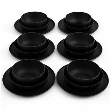 Imagem de Jogo Pratos Aparelho De Jantar em Polipropileno Durável (6 kit - 18 peças Preto)