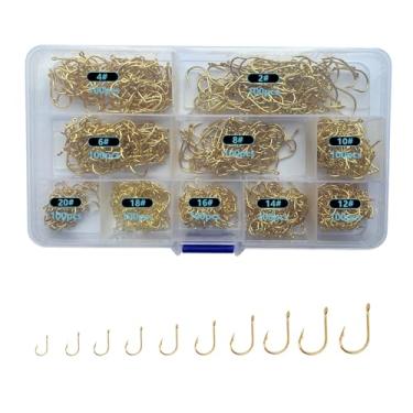 Imagem de Dyxssm Ganchos de pesca pequenos para água doce, 1000 peças, 600 peças, 400 peças, conjunto de anzóis de truta, 10 tamanhos #2-#20 (1000 peças (#2-#20), dourado