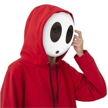 Imagem de IERKEIE Máscara Shy Guy para Halloween, máscara de cosplay de rosto inteiro, máscara de fantasia branca, adereços de baile de máscaras, acessórios para artigos de festa