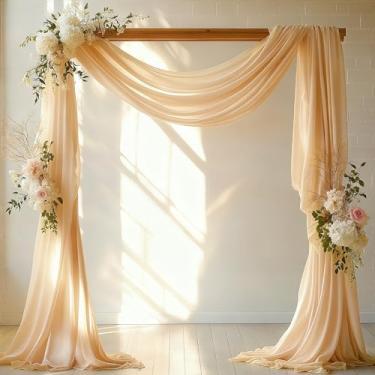 Imagem de HOLITS Tecido drapeado de arco de casamento champanhe - painel de chiffon transparente de 78,7 cm x 20FT - cortina de fundo sem rugas para cerimônias, chá de panela, decoração de mandril, decoração de