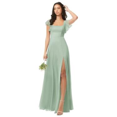 Imagem de Vestido de dama de honra Oisslec Agave Chiffon longo sem mangas