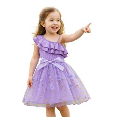 Imagem de Vestido Infantil Festa Roxo Tule Floral e Babados 2 a 6 anos - anjo da