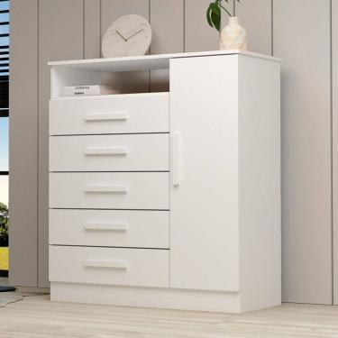Imagem de Cômoda Madri 1 Porta 5 Gavetas 100% Mdf Branco - Acp Móveis