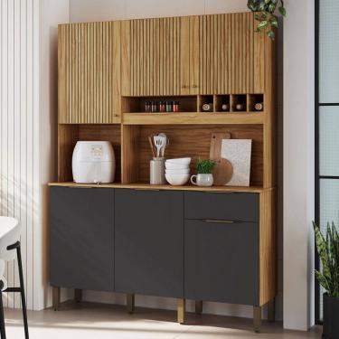 Imagem de Cozinha Compacta Moscato 6 Portas 1 Gaveta 100% Mdf Amêndoa/Cinza - Rio Doce