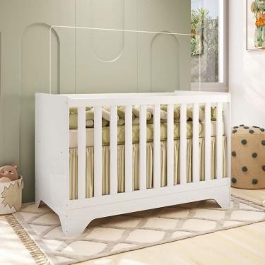 Imagem de Berço Americano 3 em 1 Popy Retrô 100% Mdf Branco Brilho - Móveis Peroba