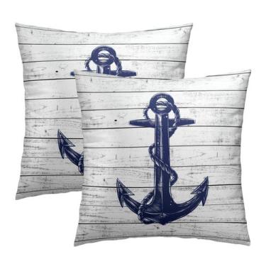 Imagem de Capa de travesseiro Imiss Navy Blue Anchor 45x45cm Conjunto de 2 algod