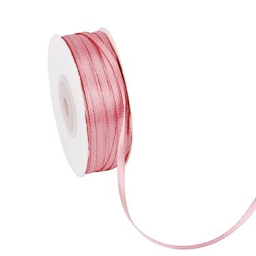 Imagem de Generic Pasta de feijão rosa cor sólida fita rosa claro, fita de poliéster de cetim dupla face rolagem de 1/20.3 cm x 100 jarda para presente, decoração de festa