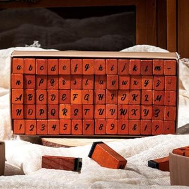 Imagem de Carimbo de borracha, alfabetos, 70 minicarimbos do alfabeto para cerâmica, símbolos de números e letras vintage de madeira para artesanato em argila, fabricação de cartões, pintura (fonte D)