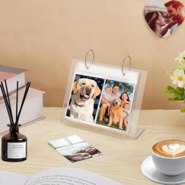 Imagem de Álbum de fotos de acrílico de 7,6 cm transparente vertical, pequeno álbum de mesa para família, 34 fotos com suporte de exibição de mesa
