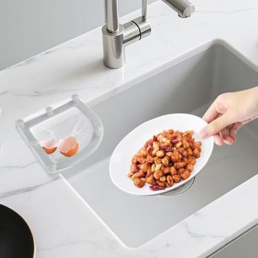 Imagem de Suporte de coletor de alimentos para pia triangular de cozinha com 30 peças de sacos de malha de filtragem de tamanho grande, coador de pia de canto de plástico para a maioria dos tamanhos de pia de