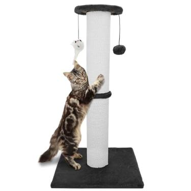 Imagem de Poste para arranhar gatos 86 cm, corda de sisal resistente e mais espessa, com bola para pendurar e arranhar ratos para gatos e adultos (preto)