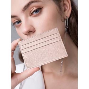 Imagem de Carteira minimalista de couro genuíno, carteira fina para cartão de crédito com bolso frontal para homens e mulheres, Damasco, Slim, Porta-cartão