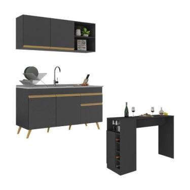 Imagem de Armário De Cozinha Compacta Com Mesa Gourmet Veneza Multimóveis Mp2201