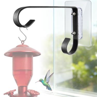 Imagem de Suporte para alimentador de pássaros: Alimentador de pássaros suspenso de metal de 20 cm - Alimentador de beija-flor de janela geométrica - para decoração externa - 4 peças