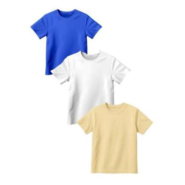 Imagem de KIT 03 Camisetas Infantil Slim 100% Algodão - LOJA RPERONI, Azul, Bco,