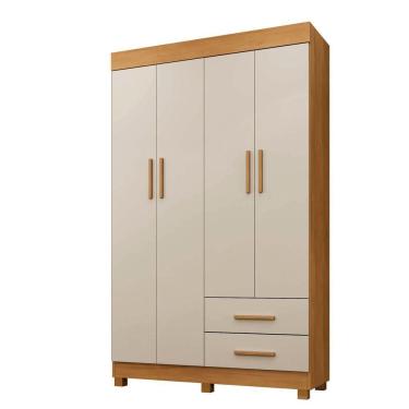 Imagem de Guarda Roupa Leblon 4 Portas 2 Gavetas 5 Prateleiras - Benet Cinamomo Off