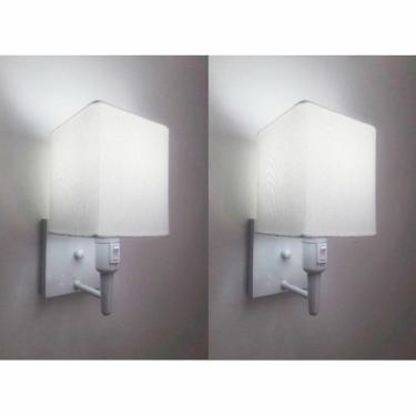 Imagem de Kit-2 Arandela Quadrada Md-2019 Branco C- Inter Liga E Desl Cúpula Em Tecido Branco - Bivolt