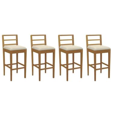 Imagem de Banqueta Sala De Jantar Sofia 1bmm006ca Premium Madeira Maciça Kit 4 Un Carvalho-linho Bege Argila - Kappesberg