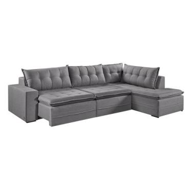 Imagem de Sofá Retratil Com Chaise Direita Titan 6 Lugares 3,16M Tecido Linho - 