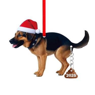 Imagem de Enfeite de Natal Pastor Alemão 2025-2D Acrílico Engraçado Pastor Alemão Preto Engraçado para Decorações de Árvore de Natal GSP Pet Presente de Natal para Mulheres Homens Amantes de Cachorros Amigos