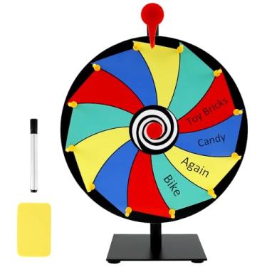Imagem de Spinning Prize Wheel Tabletop, 12 compartimentos roda de prêmios rotativa colorida com borracha seca e caneta marcador Rodas of Fortune Spinner para prêmios Fortune Rotating Game Carnaval (12