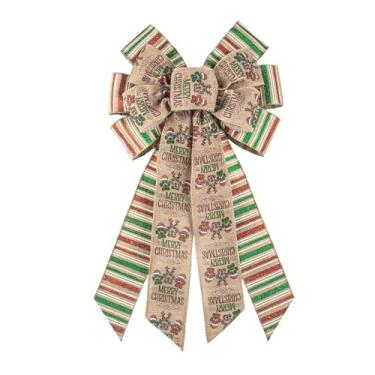 Imagem de On-Airstore Grande laço de guirlanda de Natal para animais de estimação, gato, cachorro, pata para grinaldas, listras vermelhas e verdes, laços de fita para decoração de Natal para decoração interna e