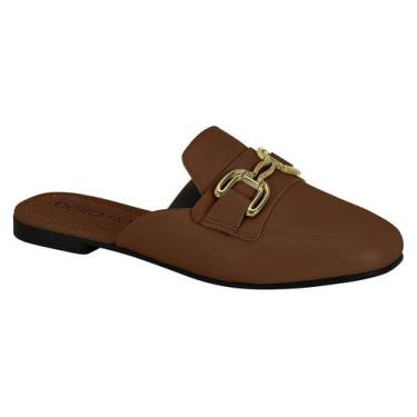 Imagem de Mule Feminino Beira Rio Bico Fino Conforto Fivela Dourada -, Conhaque,