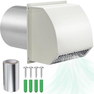 Imagem de Tampa de ventilação de parede de 20 cm com amortecedor e tela, tampa de exaustão externa com capuz para exaustor de cozinha, secador, ventilador de banheiro, duto de HVAC, ventilação de ar externa