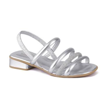Imagem de World Colors Sandália Infantil Menina Florata, Prata Metalizado, Tamanho 30, Casual e Festa, Tiras Finas com Glitter, Salto Baixo Blocado