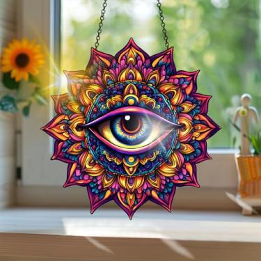 Imagem de Acrílico colorido, apanhador de sol, decoração de janela para pendurar olhos, arte de parede de arco-íris, para sala de estar, quarto, varanda, interior e exterior, jardim, enfeites de Natal