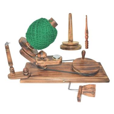 Imagem de Naaz wood arts Enrolador de bolas de fio antigo de madeira com suporte de rolo de fio ou 1 peça de ganchos de tricô de crochê feito à mão (enrolador de bola antigo e suporte de fio).