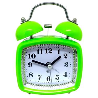 Imagem de Relógio Despertador Retrô, Verde, Quadrado, 12,5x8,5x4,4cm, com Luz LED, Alarme Mecânico, Alimentação por Pilha AA, Design Vintage