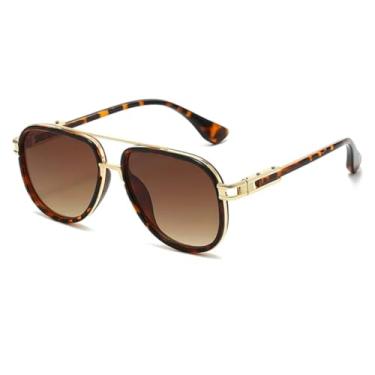 Imagem de HCPIHF Óculos de sol vintage de metal com ponte dupla, feminino, luxuoso, masculino, punk, moda para áreas externas, UV400 (marrom leopardo)