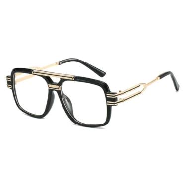 Imagem de HCPIHF Óculos de sol vintage de metal feminino para homens, armação grande e luxuosa, estilo punk, UV400 (preto)