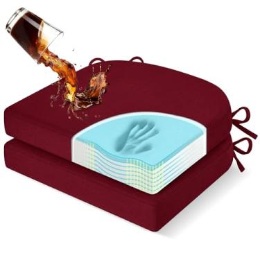 Imagem de downluxe Almofadas de cadeira para cadeiras de jantar, almofadas de espuma viscoelástica para cadeira de cozinha com laços, capa impermeável, resistente a manchas e lavável, 43 x 40 x 6,3 cm, vinho