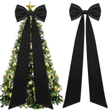 Imagem de Juinte 50 x 232 cm, laços extragrandes de Natal, enfeite de árvore de Natal gigante, decoração de laço, enfeite de árvore de cetim para decoração de Natal, guirlanda, decoração de festa de férias em