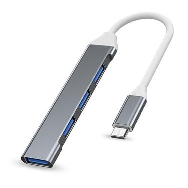 Imagem de Hub USB C para USB 4 portas, adaptador de hub tipo C para USB 3.0/2.0, adaptador multiportas para laptop, desktop, MacBook, Chromebook e expansão de PC - cinza