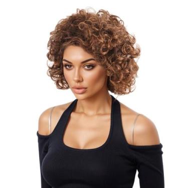 Imagem de Peruca de cabelo sintético, 30 cm curto, castanho encaracolado para mu